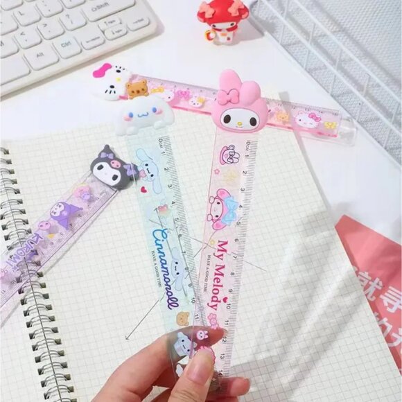 Adorable Hello Kitty Ruler Set – 4PCS Cute Stationery Melody Kuromi Cinnamoroll - Picture 4 of 4